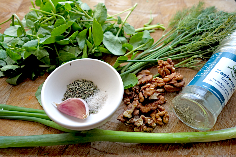 Dorade ingepakt door een waterkers-dille pesto