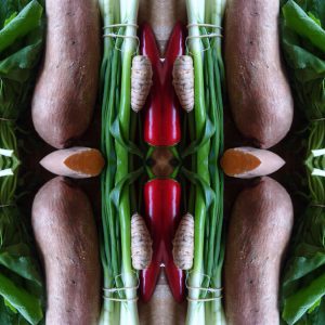Raapstelen, zoete aardappel en kurkuma