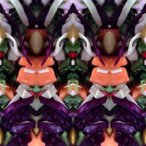 Zoete aardappel met oa rode en groene kool
