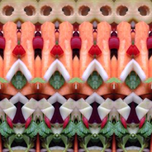 Zoete aardappel met oa rode en groene kool