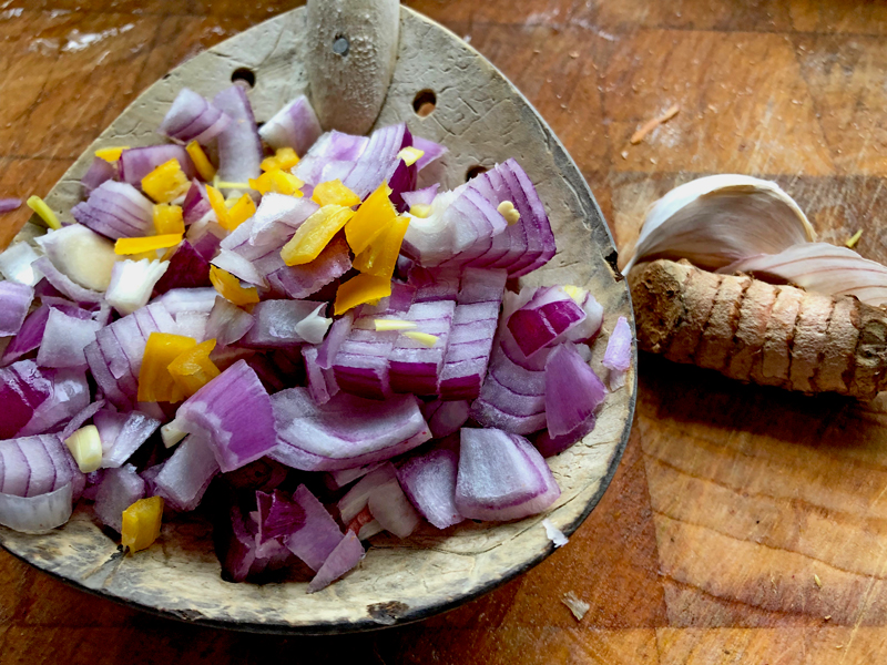 Stamppot van zoete aardappel en tuinbonen