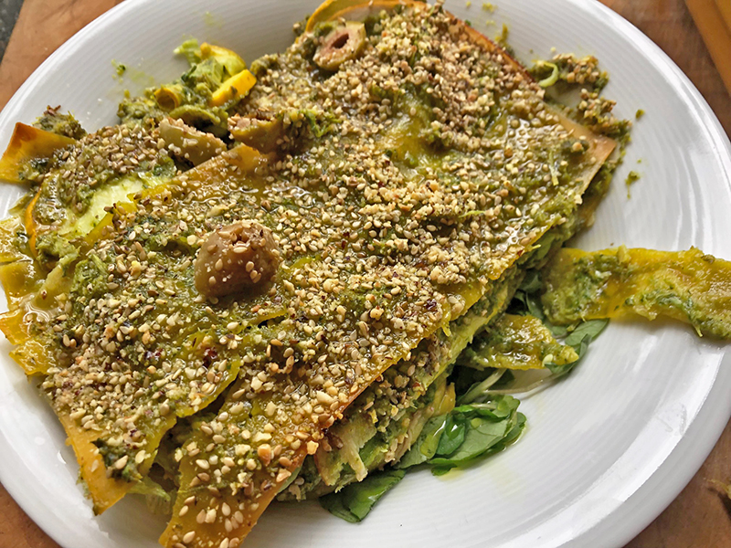 Artisjok pesto met een linzen lasagne